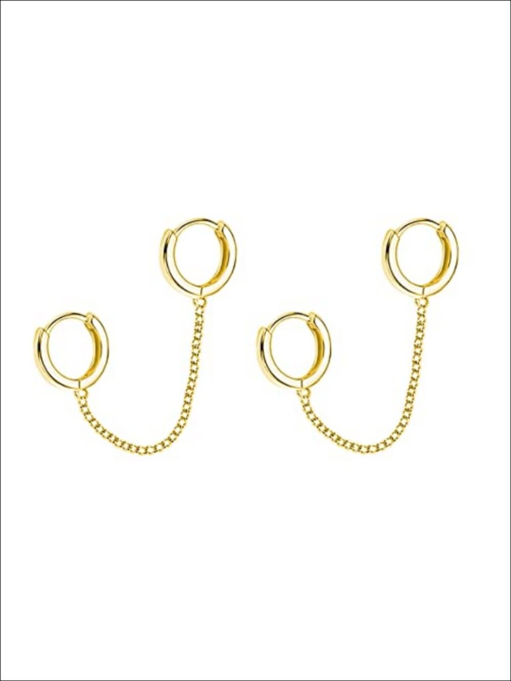 Sterling Silver Double Hoop Earrings Chain Women Two Hole Piercing